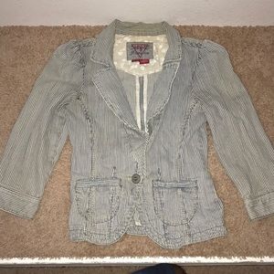 Guess Premium Pin Stripe Denim Jacket 3/4 Sleeve Size Small EUC